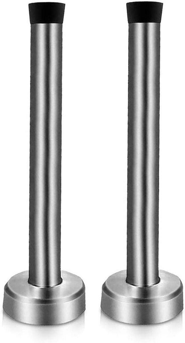 Extra lange deurstopper van 15 cm met geluidsreducerende rubberen punt en wandbevestiging, roestvrij staal, zilverkleurig, ideaal voor deurbeveiliging en bescherming tegen schade