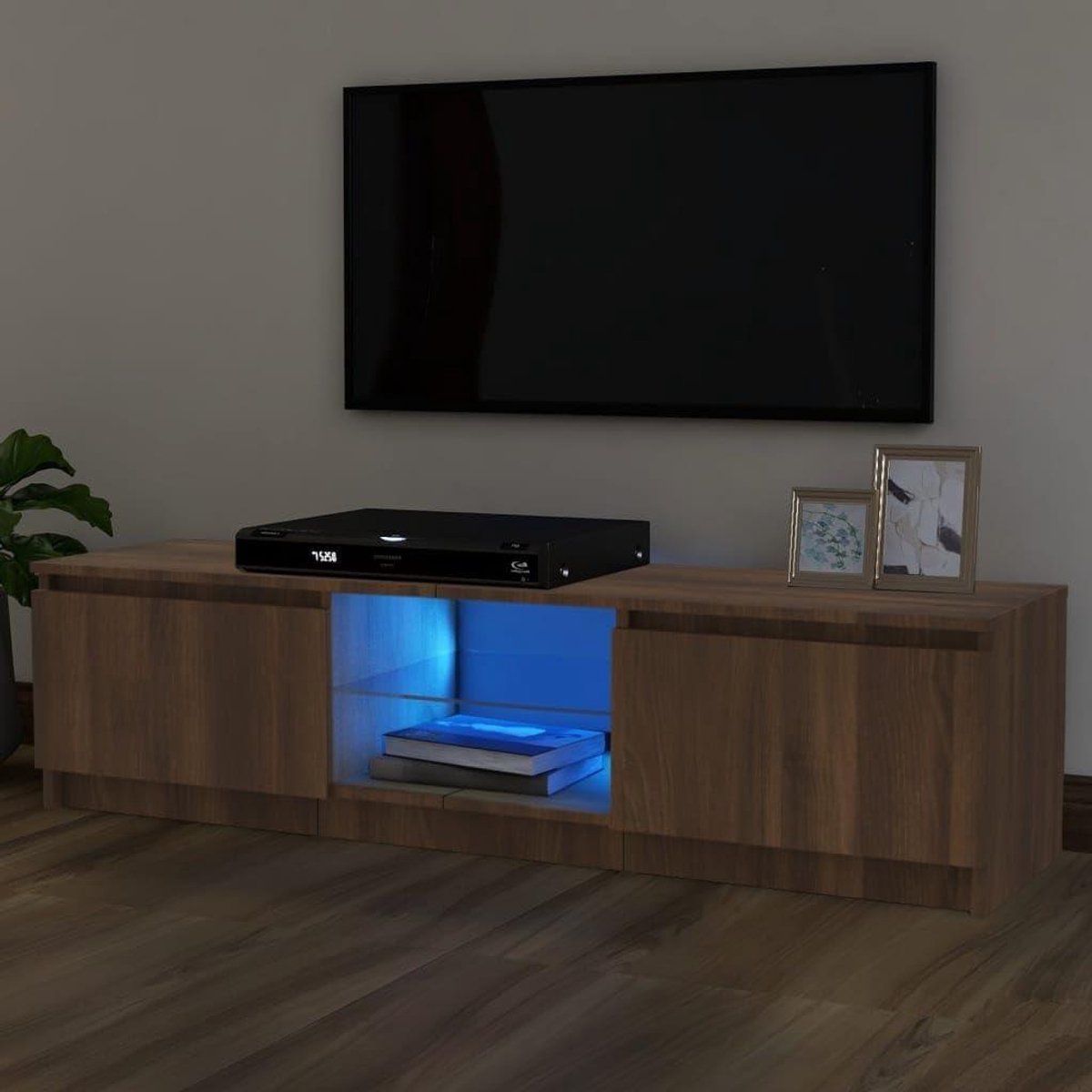 TV Kast - Mediameubel - Woonkamer Inrichting - Met LED Verlichting - 120 cm - Bruin Eiken