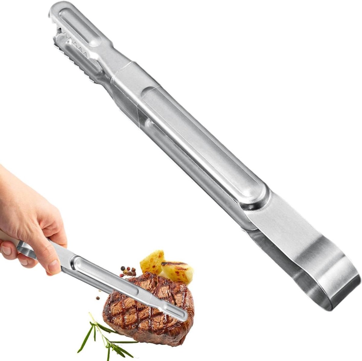 Grilltang - Voedseltang - Barbecueën en koken - Verlengde handgreep - 25/40 cm - Zilver
