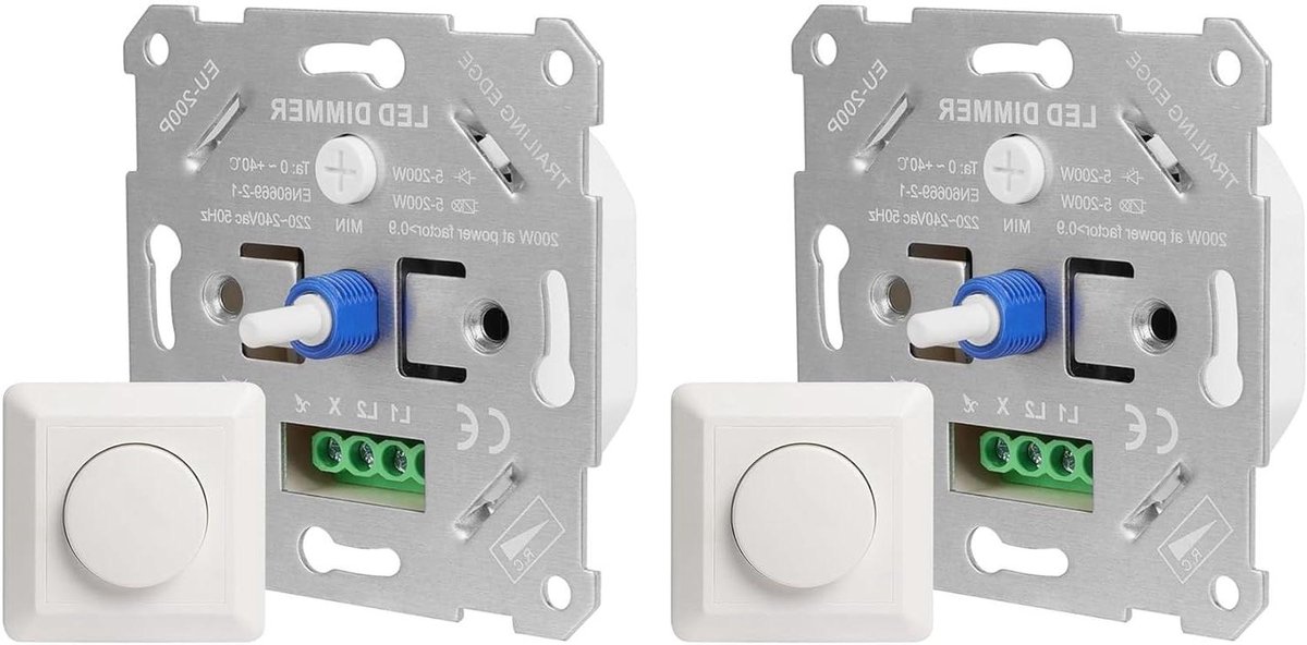 2X LED-Dimmer 230V voor Dimbare LED'S/Halogeen 5-200W met Afdekplaat