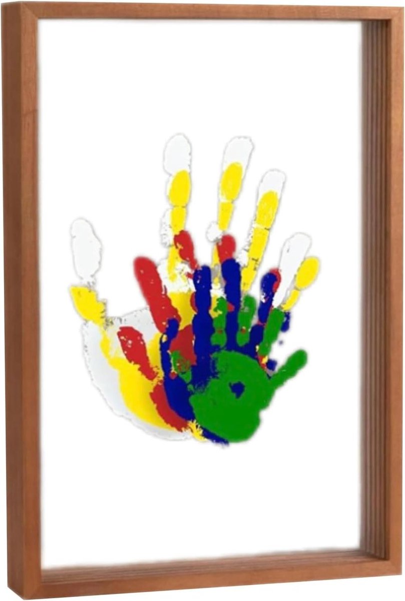 Handafdruk Set - Voetafdruk Kit - Herinneringen Maken - Duurzaam Houten Frame - 36.5 x 23.5 cm - Bruin
