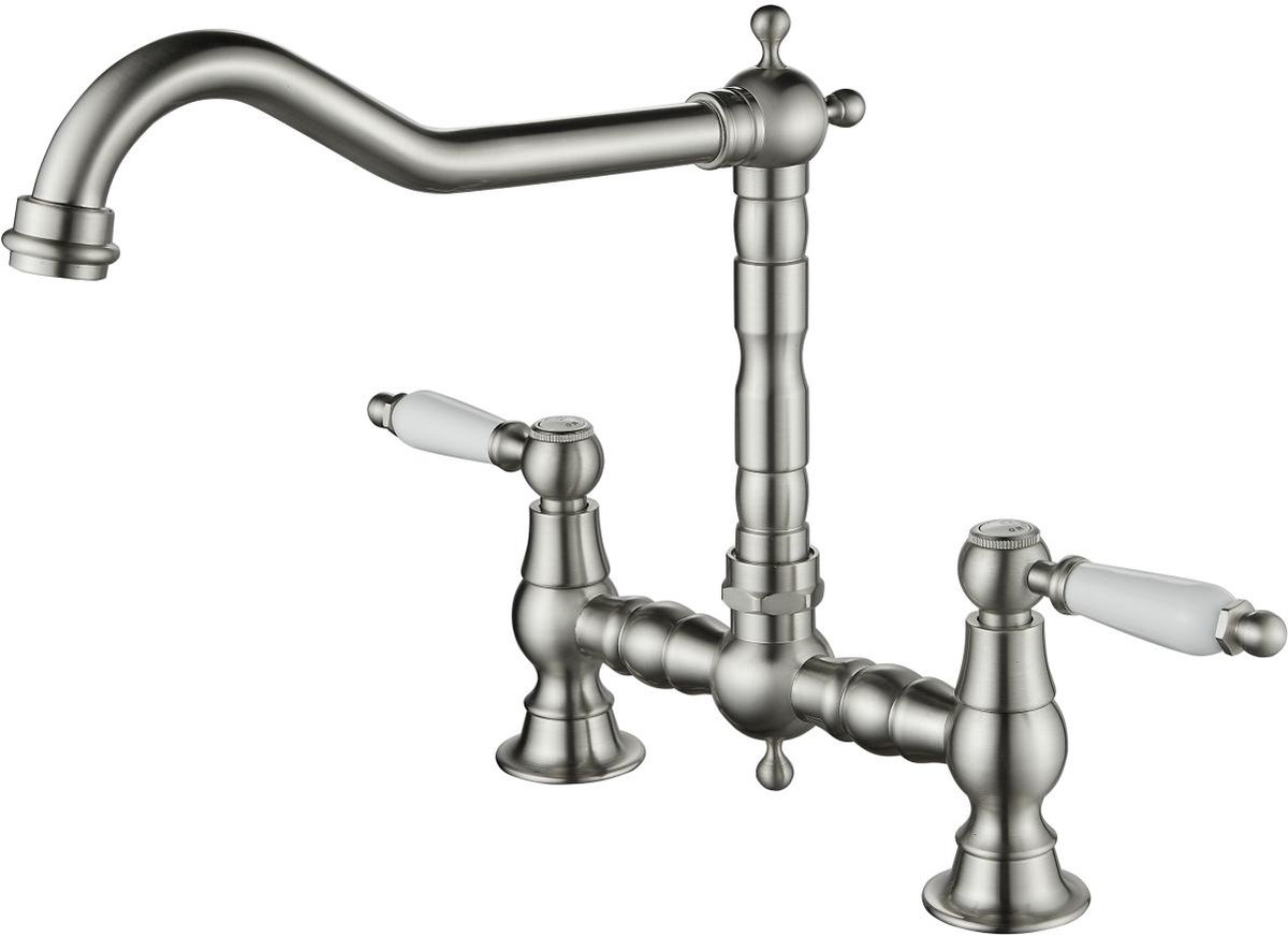 Aquanello Heritage Manor Klassieke Keuken Nostalgische Brug Keukenkraan RVS met Witte Hendel NB-0010-HM