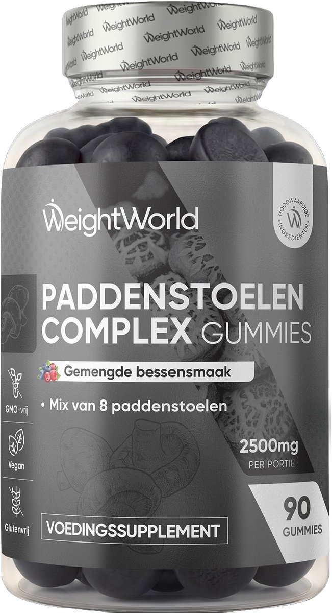WeightWorld Paddenstoelen Complex gummies - Met Lion's Mane, Shiitake, Chaga, Maitake en Reishi - 8 verschillende paddenstoelen - Vegan