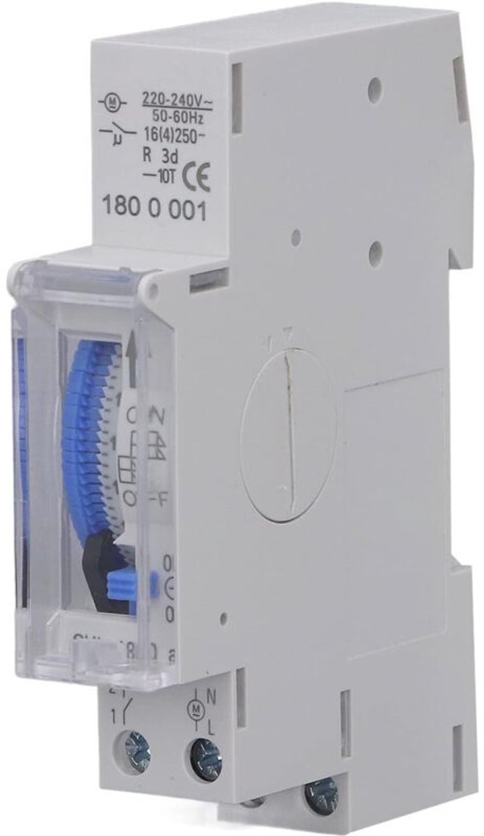 Mechanische timer, wisselstroom 220-240V, 24 uur en 15 minuten, 96-segments analoge railtimer met bovenkap, geschikt voor verlichting, waterverwarmers, irrigatiesystemen, enz.