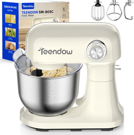 Teendow SM‑B03C Keukenmachine - 1500W Staande Mixer met 12 Snelheden - 5L RVS Kom - Kantelbare Kop - Voor Deeg Kneden, Taartbeslag en Room - Vaatwasserbestendig voor Thuisbakken van teendow — afbeelding 3