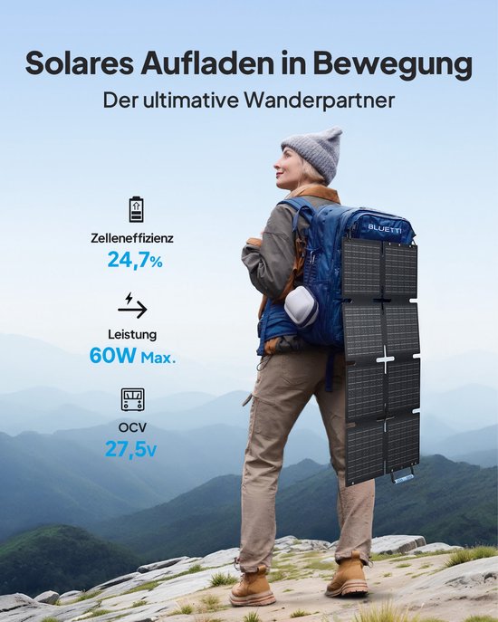 BLUETTI 60 W Opvouwbaar Zonnepaneel Sora 60 - IP65 spatwaterbescherming - Geschikt voor Elite 30 V2 / Elite 10 Zonne-energiegenerator — afbeelding 5