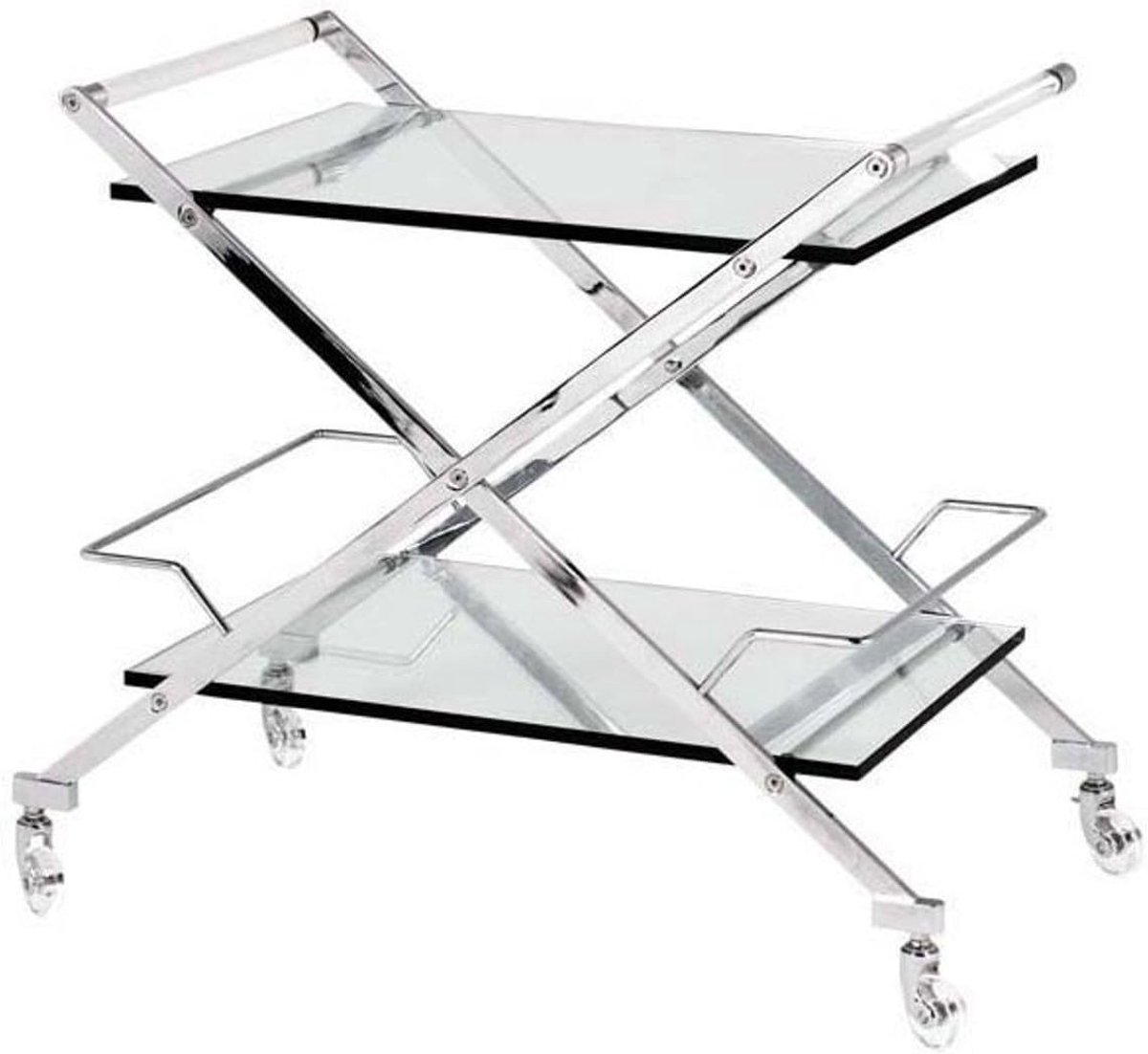 Serveertrolley Barkar Luxe Drankwagen op Wielen 77 x 48 x 76 cm RVS & Glas Chroom Zilver voor Woonkamer Hotel Restaurant Keuken - Mobili Bella