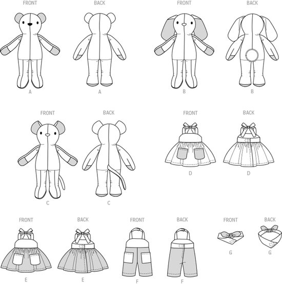 Naaipatroon Knuffels - Dieren Patroon - Zelf Maken - Inclusief Kleding - 15 Inch - Meerkleurig — afbeelding 5