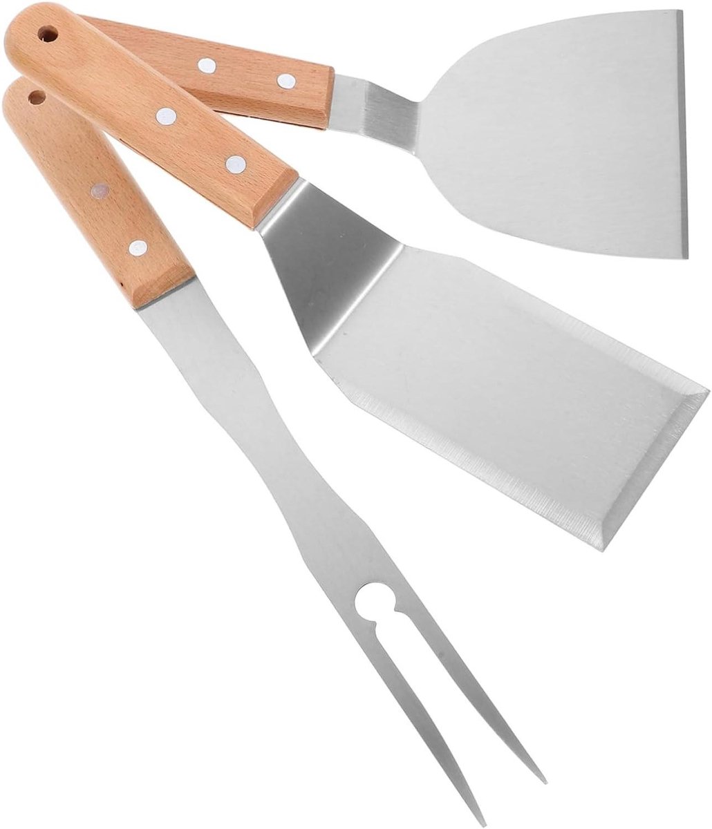 Barbecue Spatel Set - Grill Gereedschap - Buiten Koken - Teppanyaki Ontwerp - 3 Delig - Metaal
