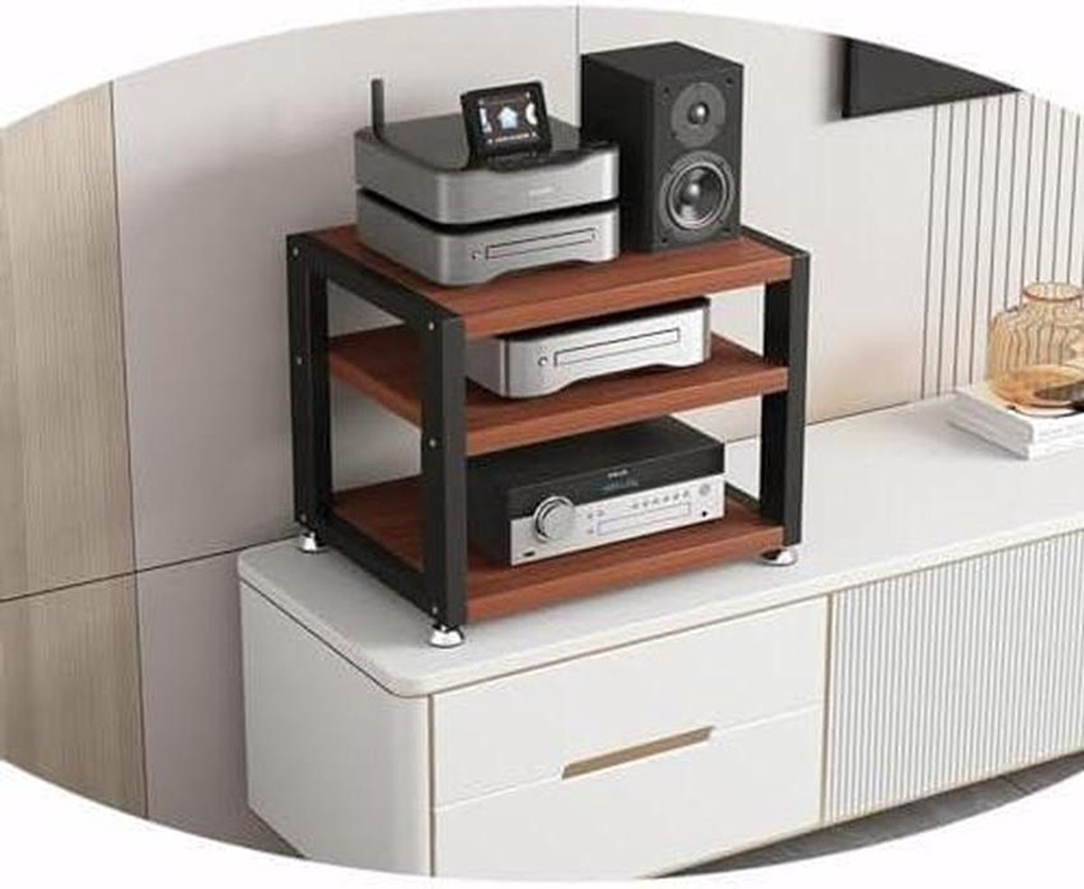 Hifi standaard - Stereorek kast - Media opslag - Verdikt stalen frame - 3 lagen - Teak