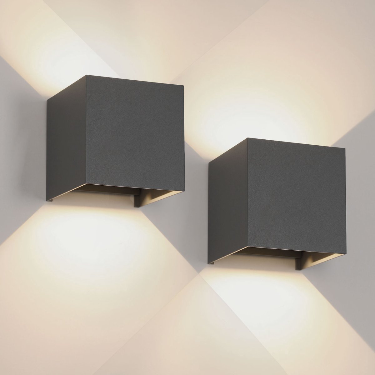 Haobosic Buiten Wandlamp Set van 2 - 10cm - 6W - Warm Wit 3000K - Verstelbare Lichtstraal - Zandgrijs - Modern - Voor Tuin Gevel Balkon