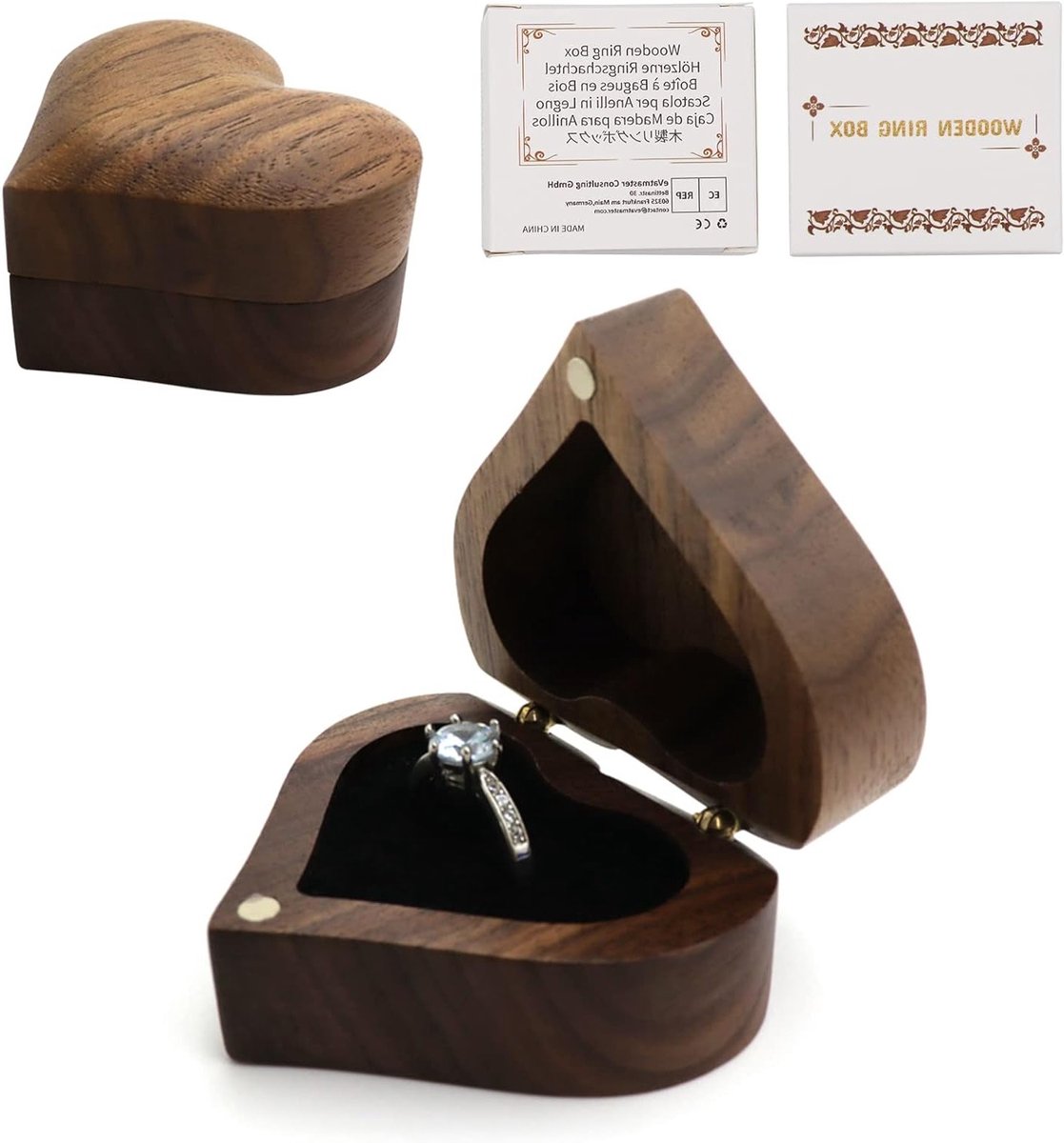 Houten Ringdoos met Zachte Velours Binnenkant voor Verlovingsringen, Trouwringen en Sieradenpresentatie