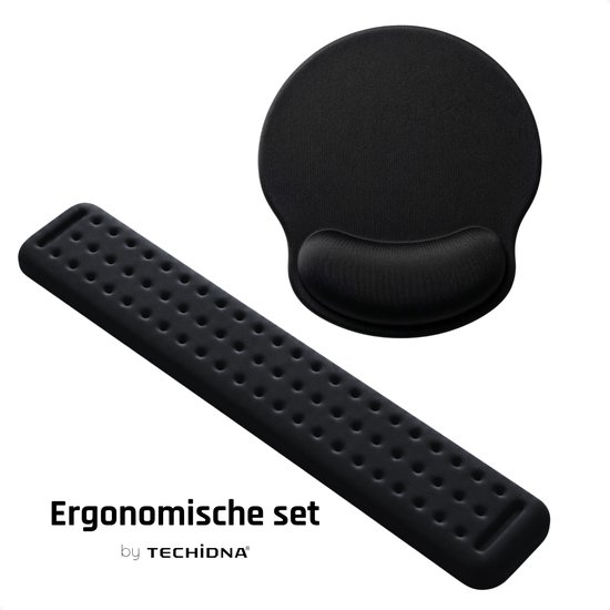 Techidna® - Ergonomische Polssteun Set - Zwart - voor Toetsenbord en Muis - Gelkussen - Antislip