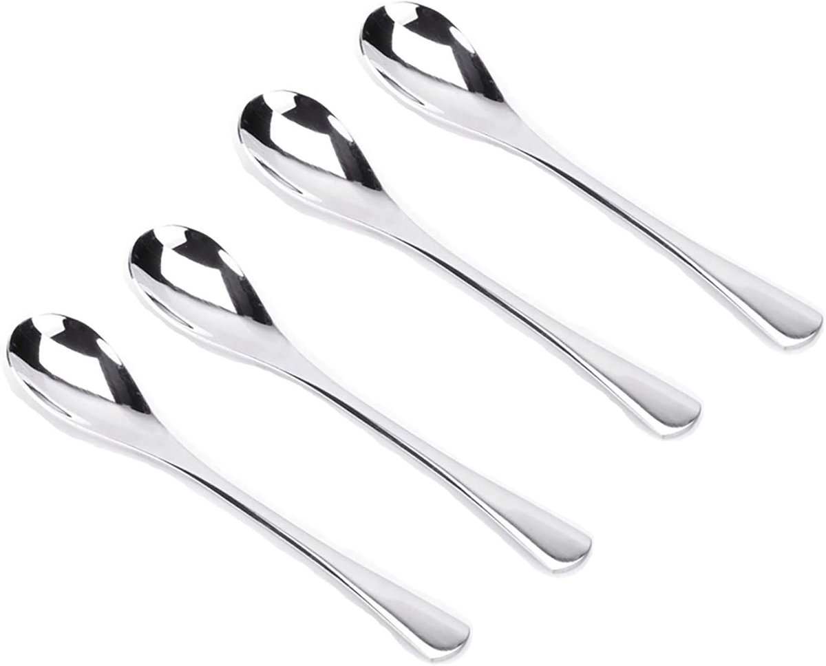 Set van 4 RVS Theelepels van 12,5 cm - Kleine Dessertlepels, Ideaal voor Koffie en Desserts, Vaatwasmachinebestendig en Gepolijst