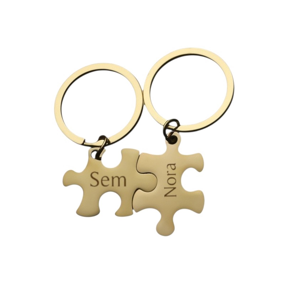 Sleutelhanger Set Puzzelstukjes met Namen Goud