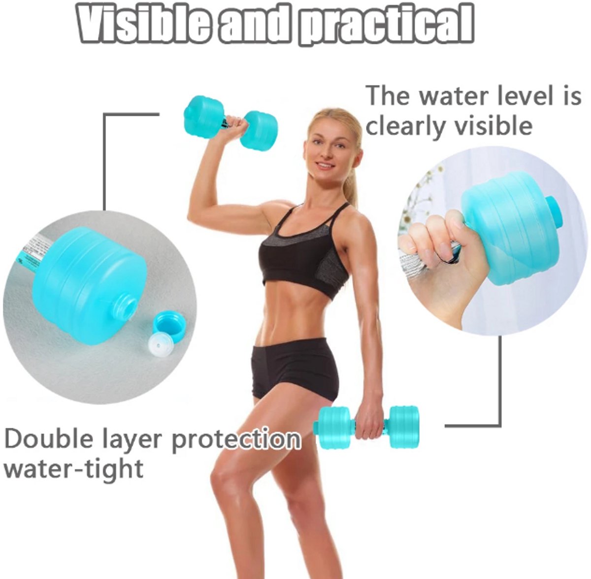 Draagbare Watergevulde Dumbbells – Waterfles Fitness voor Krachtoefeningen, Arm Training en Thuis Gym - Roze – foto 7