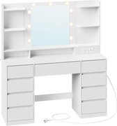 VASAGLE - Kaptafel - Make up Tafel - Kaptafel met Spiegel en Verlichting - 9 Lades - Oplaadstation
