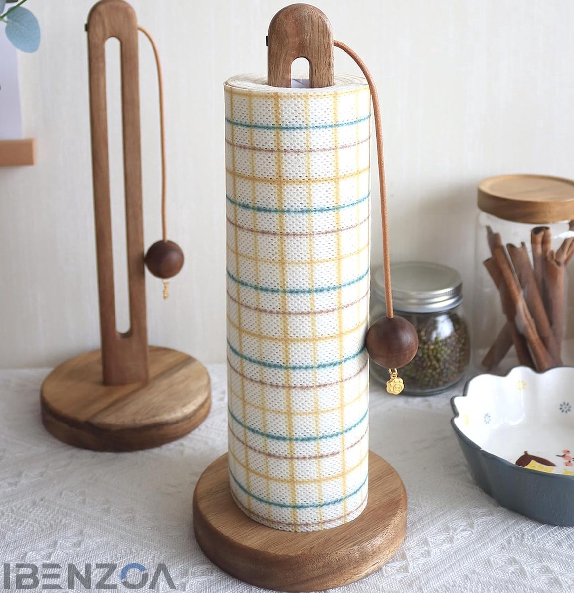 Keukenrolhouder - Hout - Acacia - Staand - 31 cm x 13 cm