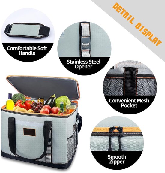 Picknicktas met Opener & Afneembare Schouderriem - Picknickmand - Lunchtas - Lunch Bag - Koeltas - Koelrugtas - Koelrugzak - Cooler Bag - Thermotas - Nylon - 48L - Grijs - van Imperatoris van Imperatoris — afbeelding 4