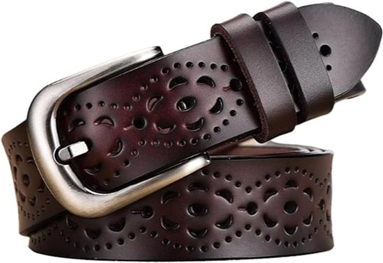 1 stuks - tailleriem dames - tailleband - tailleband elastiek - taillebandelastiek 2,5 cm breed - dames riem - damesriem leer - damesriemen - dames riem 115 cm - Gouden gesp - bruin -XL