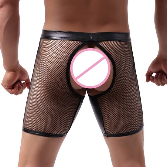 Boxer porno BDSM homme - Séduisant, sexy et provocateur - Spandex - Entrejambe ouverte - Fesses ouvertes - Lingerie érotique homme - Jeu de rôle - Fonction pénis