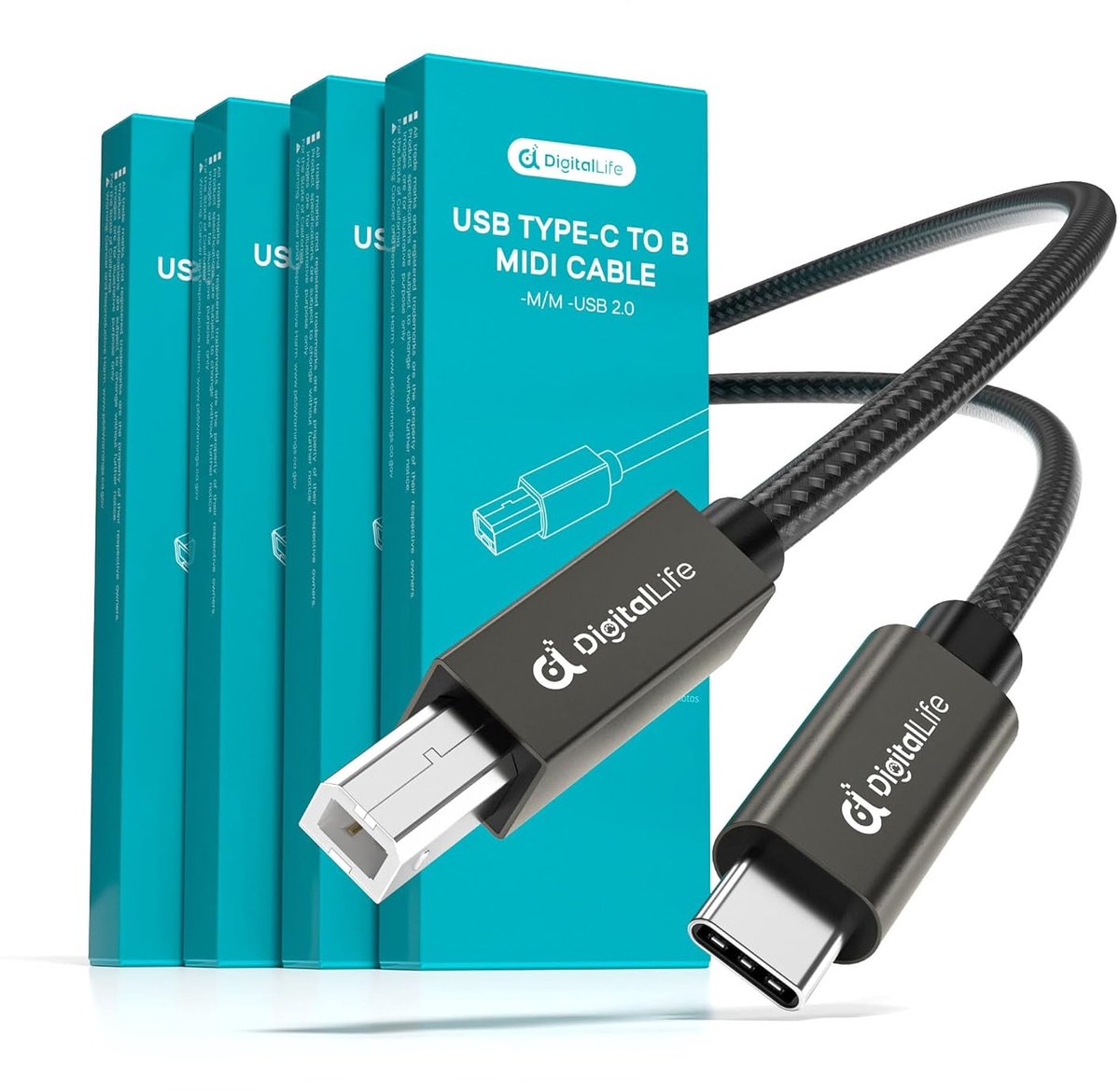MIDI Kabels - USB C naar B - Muziekproductie - Nylon Gevlochten Duurzaam - 4x 2 Meter