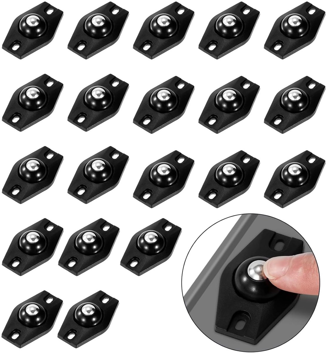 Kogelwielen 20 Stuks - Meubelwieltjes Rolwielen - Meubels Verplaatsen - Zelfklevend 360 Graden - Klein Plat Zwaar - Zwart