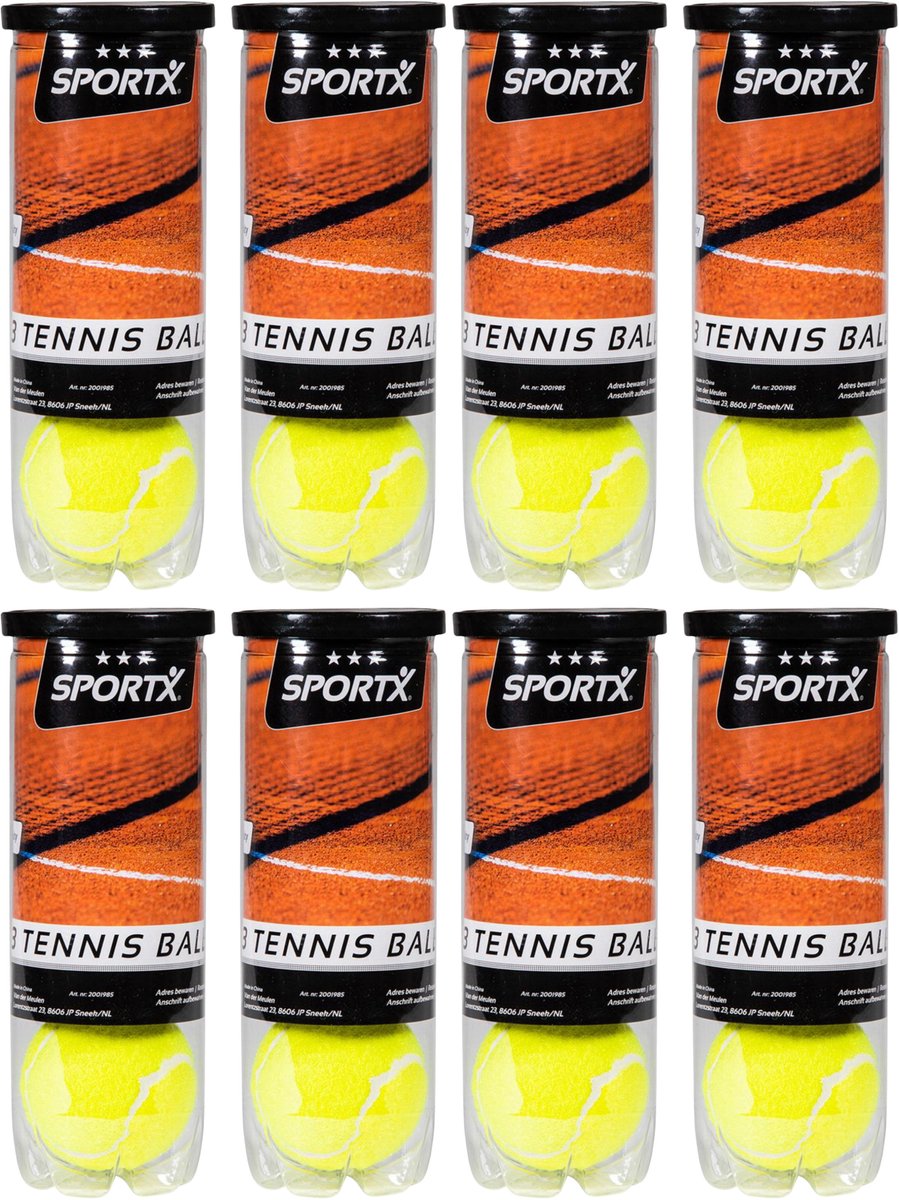 Sportx Tennisballen - 24x - geel - rubber/katoen - in koker - standaard formaat - buitenspeelgoed