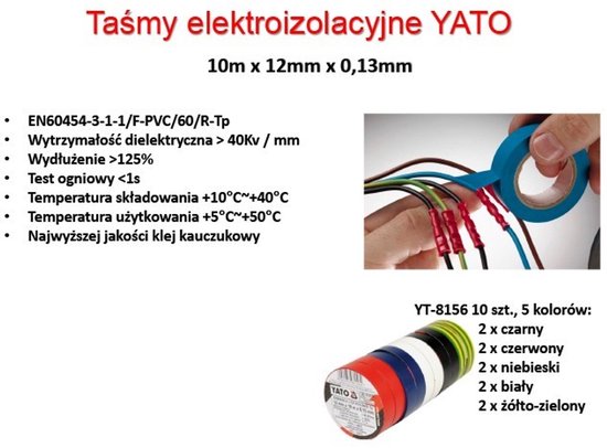 Yato Serie - Isolatietape - 12mm x 10m - Mix Kleur - Set van 10 van Merkloos — afbeelding 3