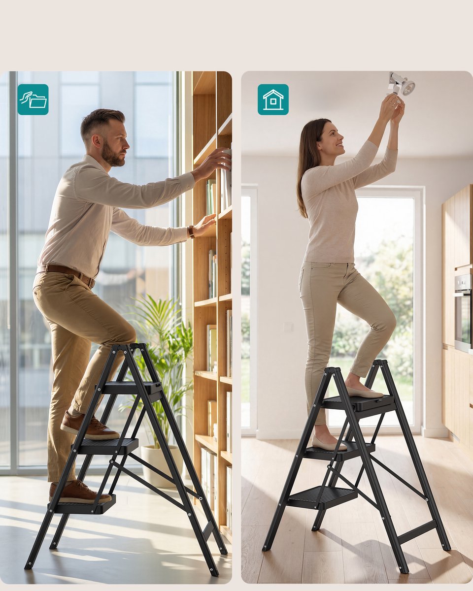 SONGMICS - Ladder - Opvouwbare Keukentrap met 3 Treden - Belastbaar tot 150 kg - Voor Thuis en Kantoor – foto 7