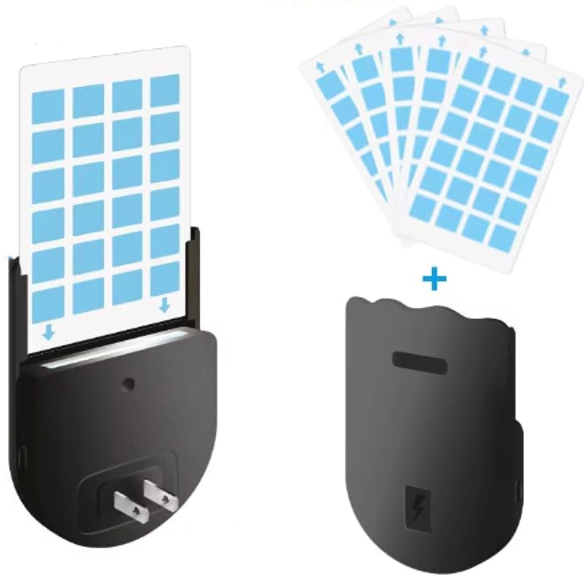 Muggenstekkers -Met 5 Klevende Pads - Stoot effectief vliegen, fruitvliegen, muggen- Verstelbare UV-lamp en LED-nachtlamp in één-zwart