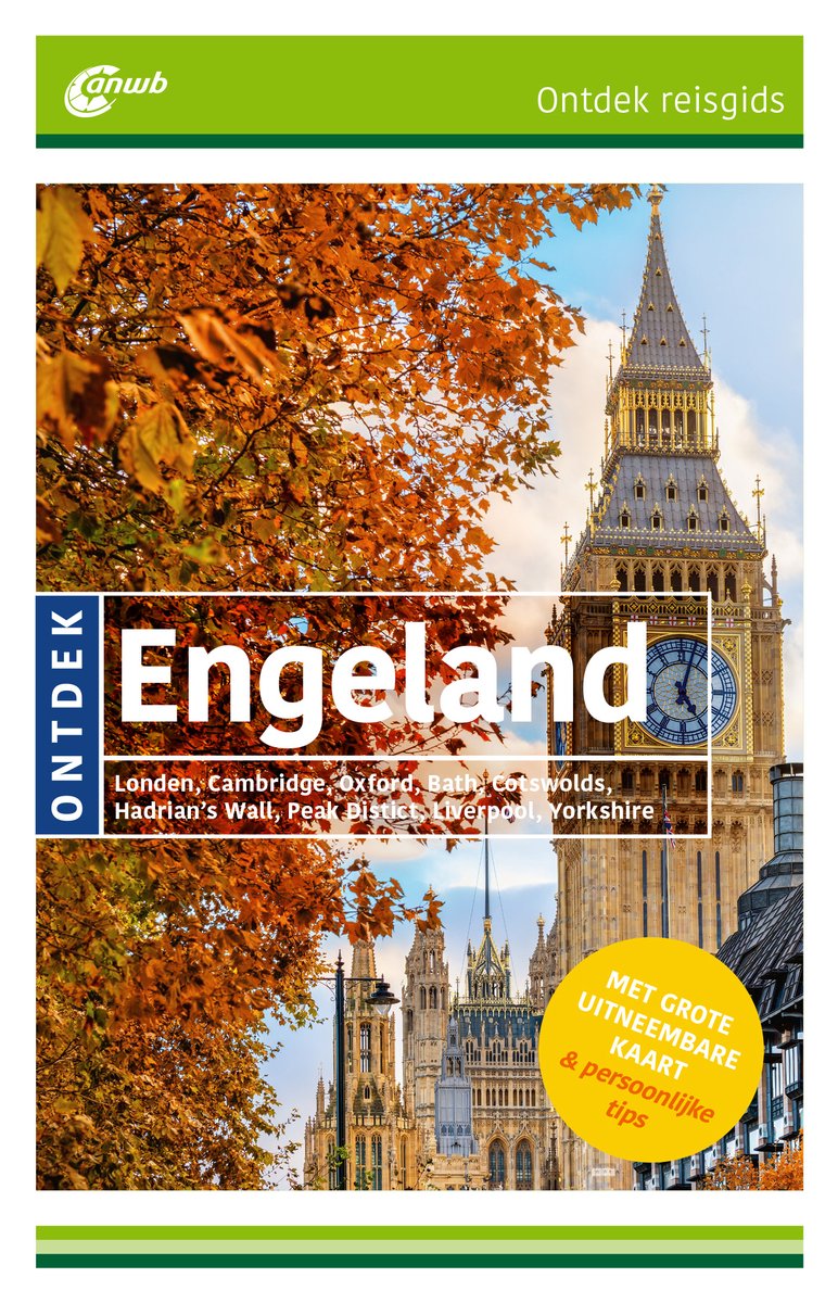 ANWB Ontdek reisgids Engeland met Big Ben en herfstbladeren. Inclusief steden en regio's.