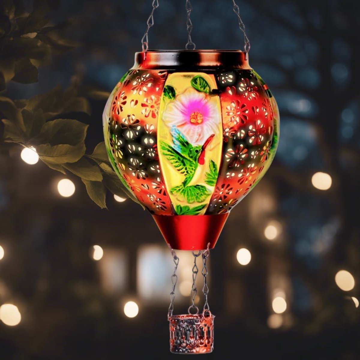 Solar Lantaarns Outdoor Waterdicht, Opknoping Solar Lantaarn voor Achtertuin Veranda Patio Gazon Pad Decor, Tuin Decoraties Buiten, Kolibrie Zonne-heteluchtballon Tuin Geschenken