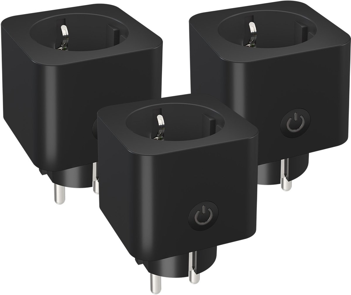 Ledvion - 3x Slimme Stekker - Smart Plug - 16A - Energiemeter - Werkt met Alexa, Google Home & Siri - Zwart