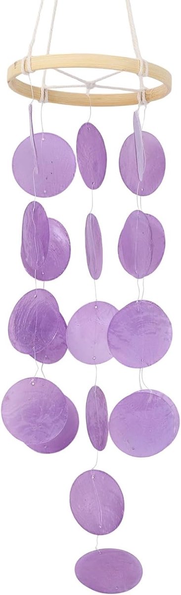Schelp Windspel - Decoratief Hangend - Tuin Terras - Natuurlijke Materialen - 73 cm Lengte - Groen Paars