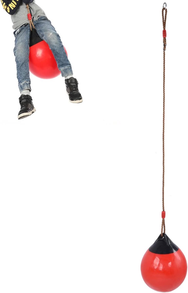 Balschommelzitje - Opblaasbaar schommel - Buiten spelen - Verstelbaar touw - 29 cm diameter - Rood