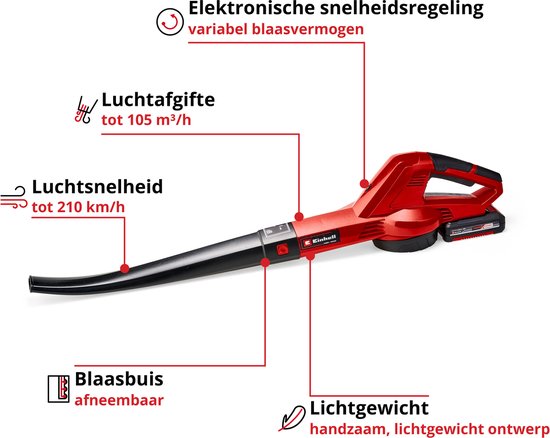 Einhell Accu Bladblazer GE-CL 18 E Li Kit - Power X-Change - 18 V/Li-ion - Blaassnelheid: 210 km/h - Incl. 2.0 Ah Accu en lader van Einhell — afbeelding 2