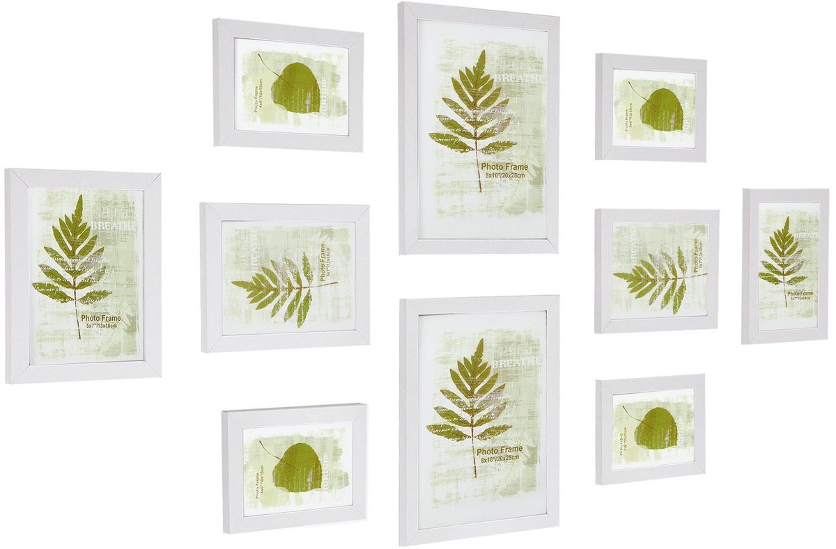 SONGMICS - Fotolijst - Fotolijsten Set van 10 - Voor 2 Foto's 20x25 cm, 4 Foto's 13x18 cm 4 Foto's 10x15 cm - Kunststof en MDF