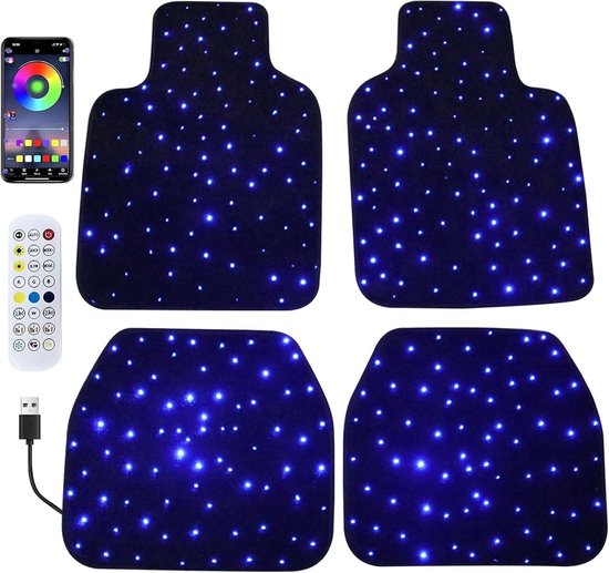 LED Auto Vloermatten - Verlichte Tapijten - Interieur Verfraaiing - 7 Kleuren RGB - Universeel Type-C - Zwart