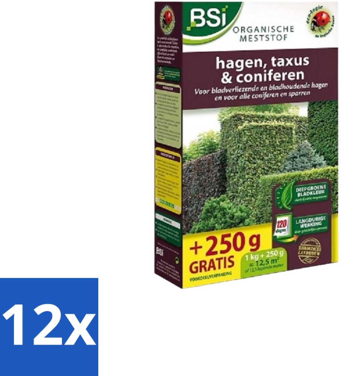 BSI – Hagen, Taxus & Coniferen Meststof – Sterke Groei & Diepgroene Naalden – 1,25 kg (12,5 m²) - Voordeelverpakking - 12 stuks