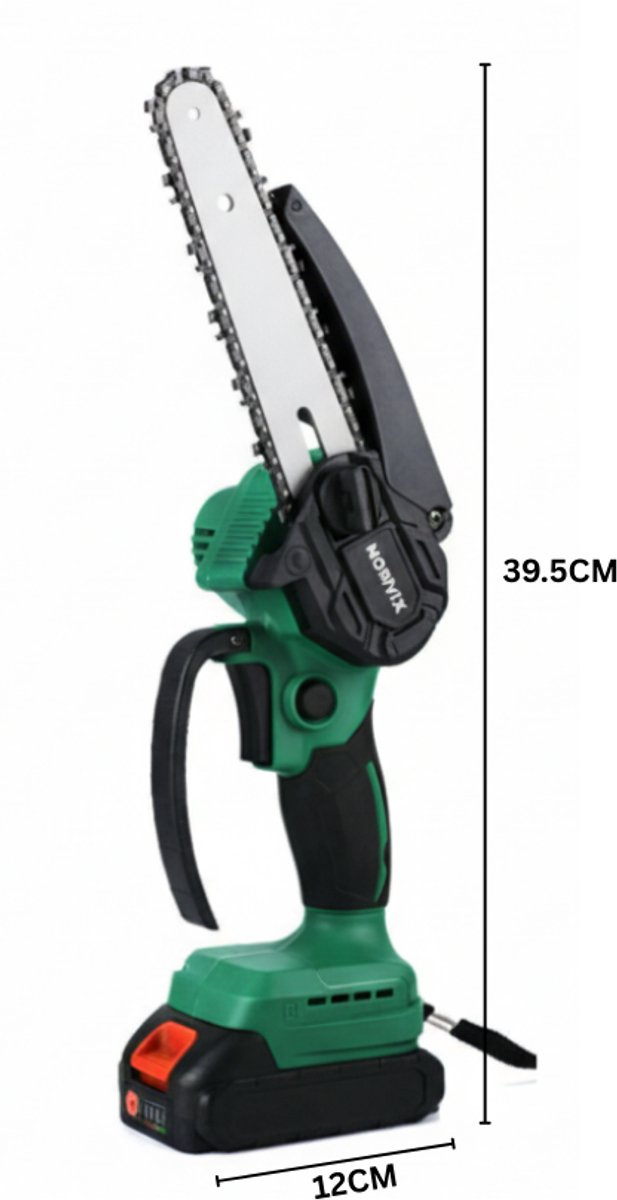 Norvix® Elektrische Mini Kettingzaag - Brushless Snoeizaag - 2 Geleiderails & 2 Kettingen - 4 & 6 Inch - 2 Accu's - Inclusief Opbergkoffer en Accessoires - Groen van Merkloos	 — afbeelding 5
