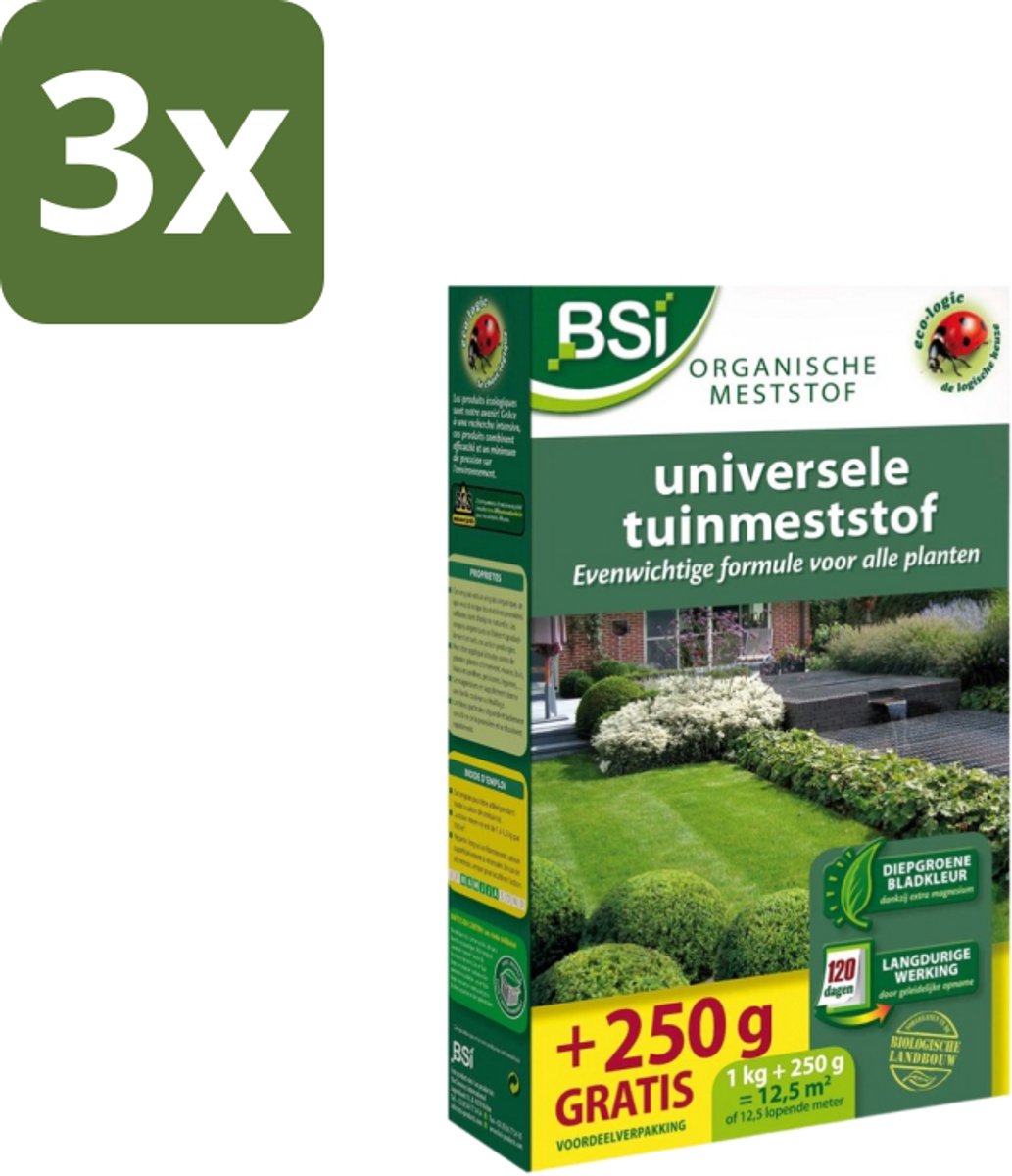 BSI – Universele Meststof – Evenwichtige Groei & Sterke Planten – 1,25 kg (12,5 m²) - Bulkverpakking - 3 stuks