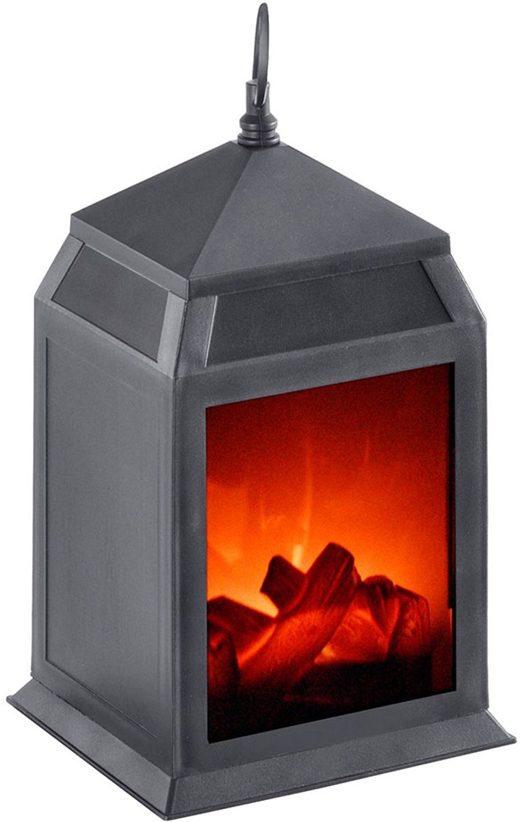Tafellamp woonkamerlamp haard decoratieve lamp LED tafelhaard zwart, haardvuur batterij, 1x LED 0,6W 45lm 3000K warm wit, LxBxH 30x13,8x15,8 cm