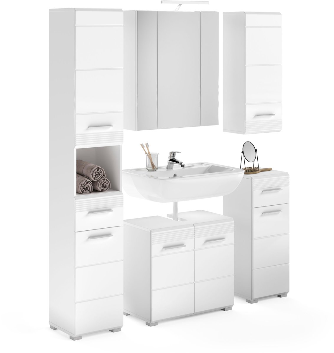 xonox.home badkamermeubel incl. verlichting Linus wit imitatie 151x182x34 cm