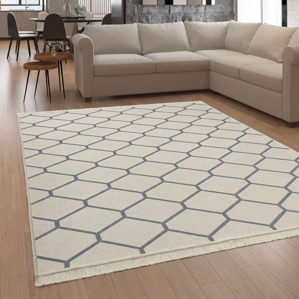 Paco Home Vloerkleed Woonkamer Wasbaar Wasmachine Scandinavisch Boho Franjes Grijs Crème 8