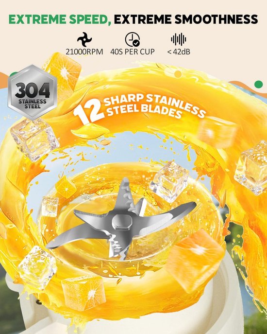 Draagbare Blender - BPA Vrij - 15 Oz voor Smoothies Shakes en Vers Sap - 12 Mesjes - Vaatwasserbestendig - Oplaadbare Sportfles - Compact en Eenvoudig Schoon te Maken - Oranje kleur van Merkloos — afbeelding 4