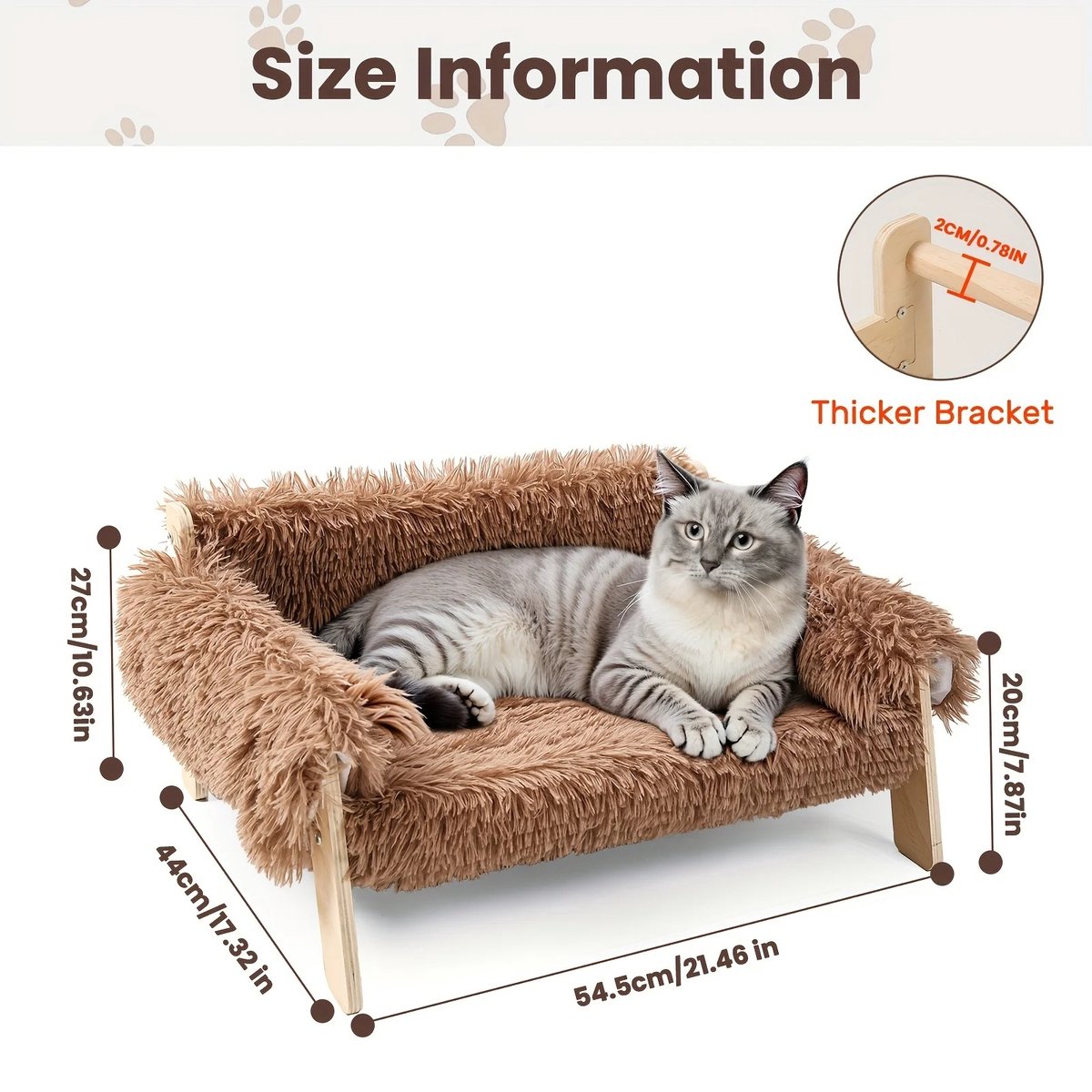 NordHaus Kattenbed - Kattenbank - Verhoogd Ontwerp - Wasbare Pluche Hoes - Voor Katten en Kleine Honden 54,5 cm