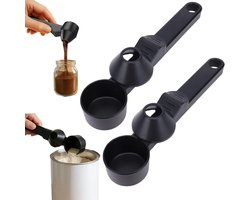 2 stuks koffielepels - Lekvrije lepel - Maatlepel voor koffie - Poederschepje - Schuif de maatlepel - Kruidenlepel met lange steel - Dosering van 30 ml – Voor eiwitpoeder, gemalen koffie, melkpoeder, thee, specerijen – Zwart