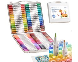 60 Acrylstiften Dual tip -Acryl Marker Verfstiften(60 stuks grote capaciteit) - Acrylverf - 60 Kleuren met doos- met dubbele penpunt- Acrylverf Tekenset- Acrylic Verf Markers Met Fijne Tip Ronde Tip -Voor Schilderen Canvas Glas Keramiek Decoreren