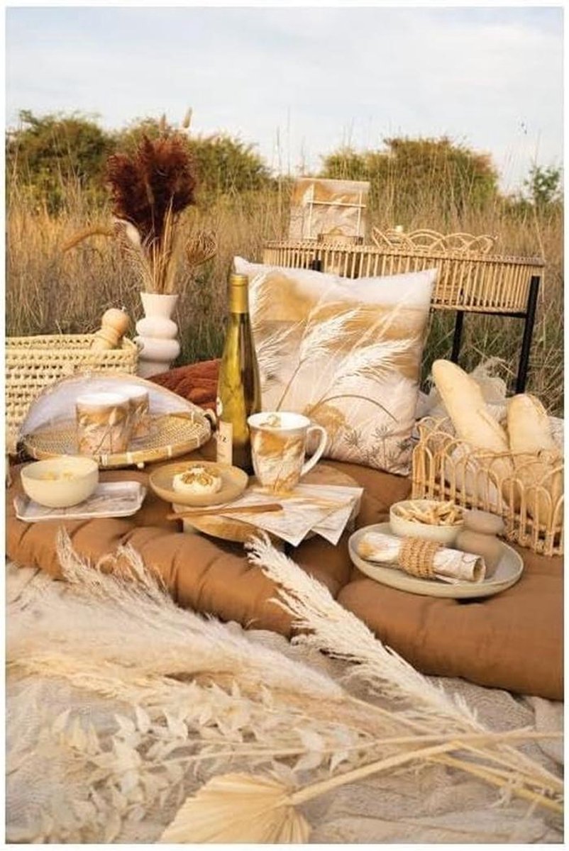 Tafel Runner - Keuken Textiel - Tafel Decoratie - Wapperende Gras Print - 40 x 150 cm - Wit